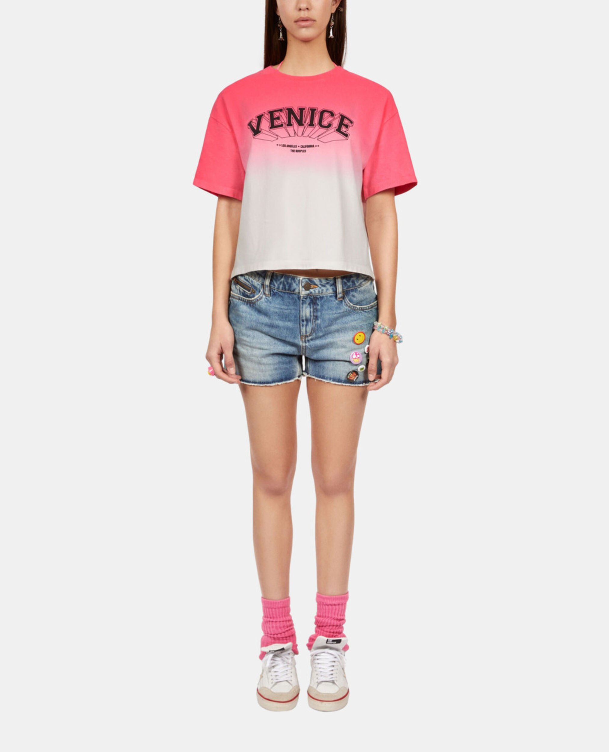 Gradient pink T-shirt with Venice serigraphy, RETRO PINK, hi-res image number null