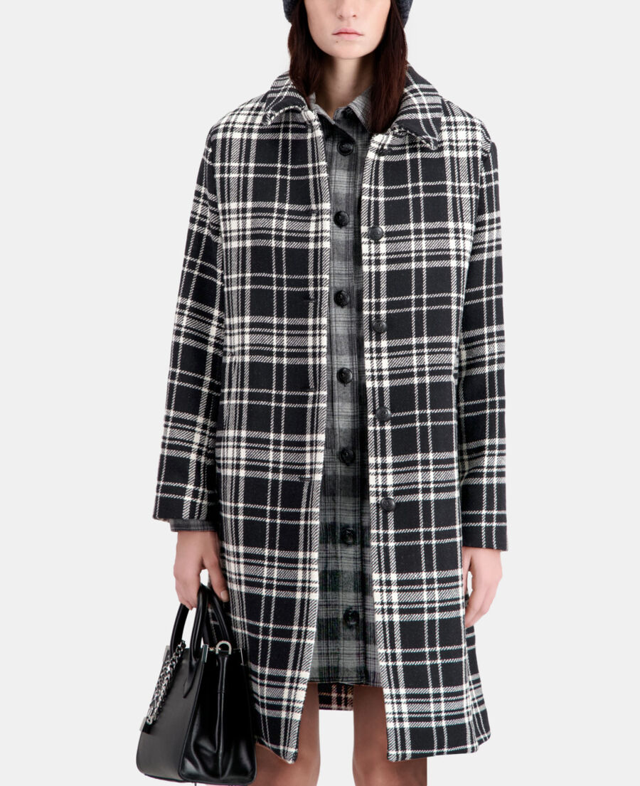 The Kooples FEMME BLACK WHITE manteau long à carreaux en laine mélangée