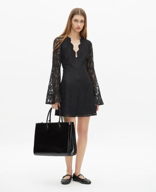 The Kooples WOMEN BLACK short dress with flared sleeves in black lace