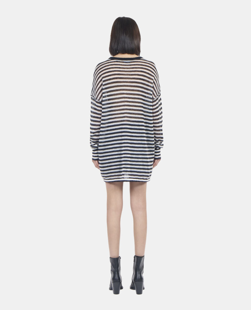 The Kooples WOMEN BLACK / WHITE striped mohair and wool sweater