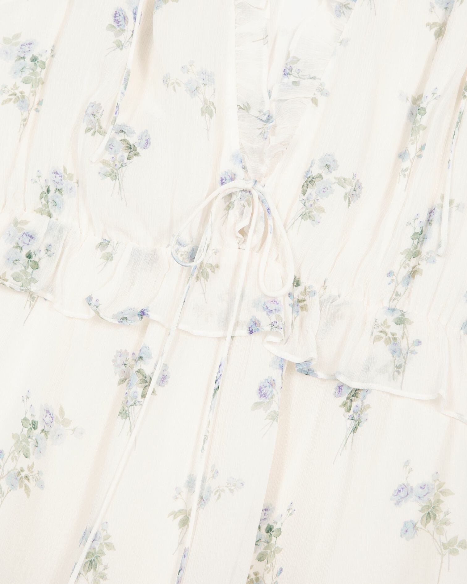 Kurzes Kleid mit Rüschen im Blumendruck weiß, WHITE / SKY BLUE, hi-res image number null