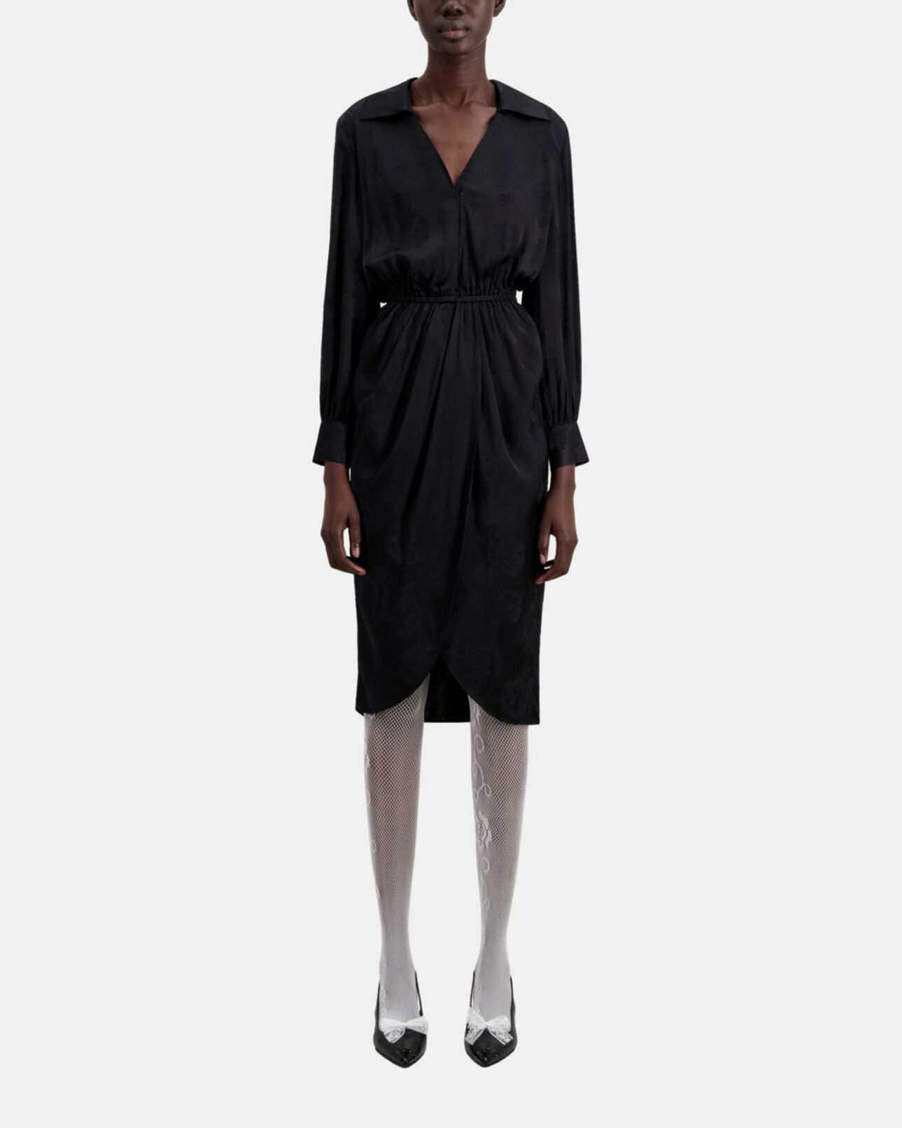 The Kooples DAMEN BLACK halblanges schwarzes kleid mit blumenmotiv