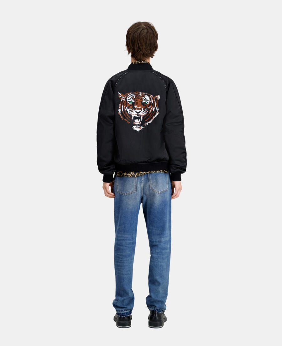 The Kooples HERREN BLACK schwarze jacke mit „wild tiger“-stickerei