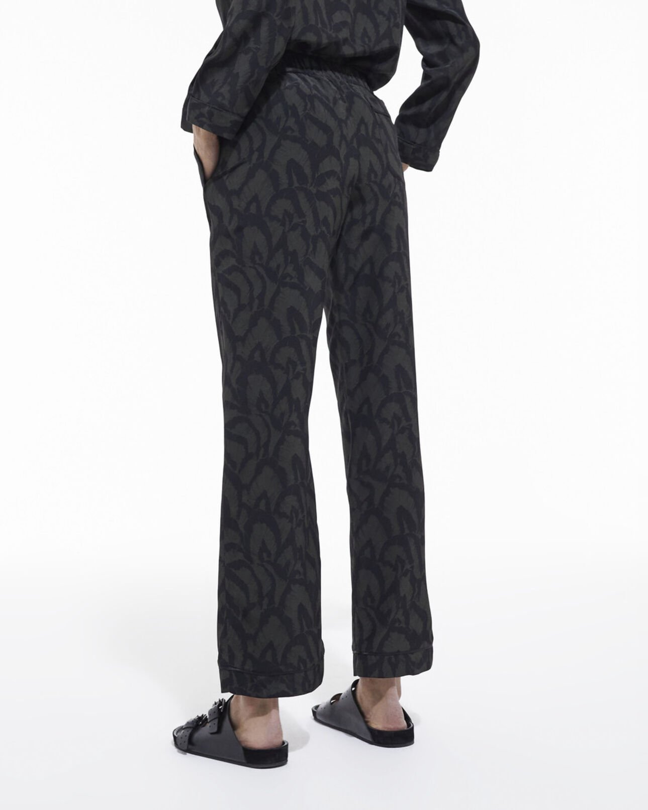 The Kooples WOMEN KAKI BLACK printed silk pants