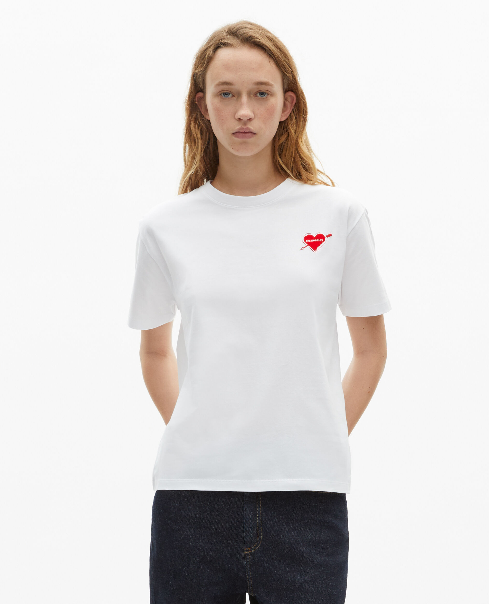 White T-shirt with heart flocking, WHITE, hi-res image number null