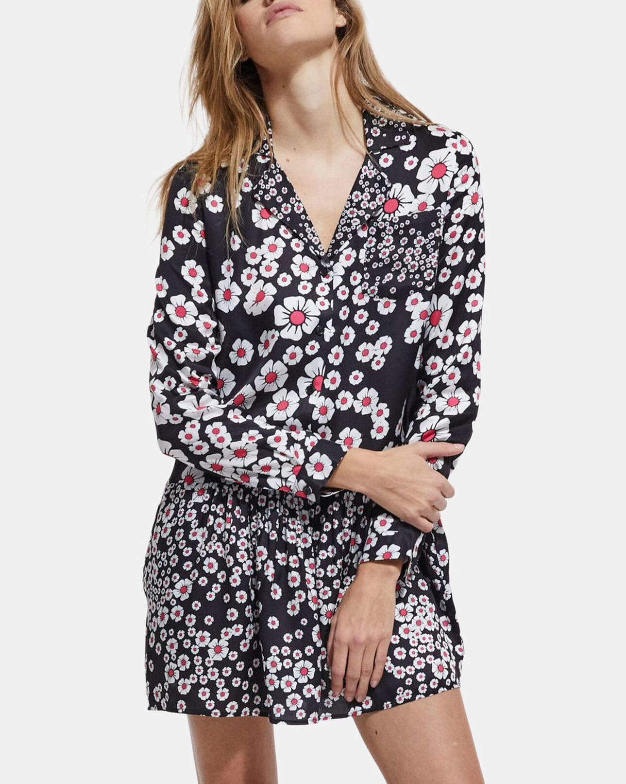 The Kooples WOMEN BLACK / PINK floral shirt dress