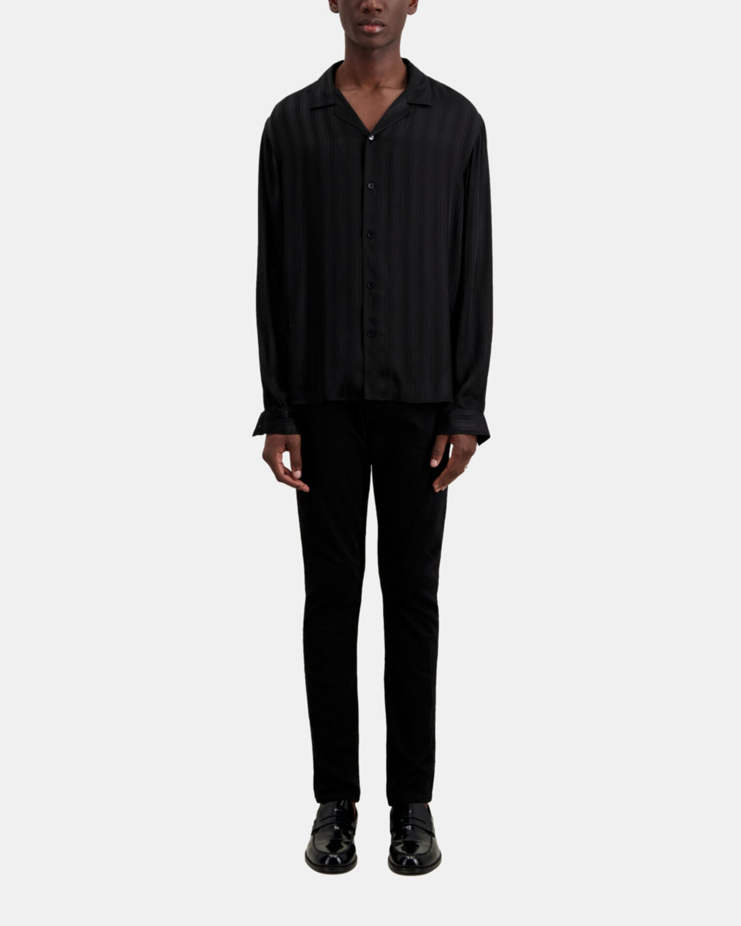 Schwarzes Jacquard-Hemd mit Streifen, BLACK, hi-res image number null