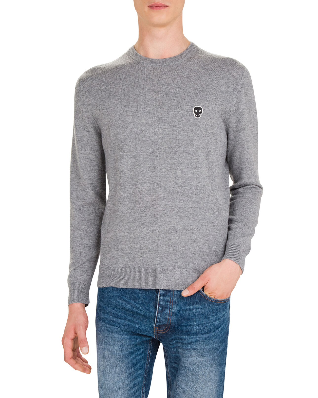 The Kooples HOMME LIGHT GREY pull en laine grise et col rond