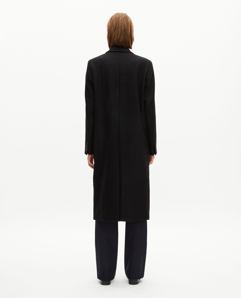The Kooples WOMEN BLACK long black wool double-breasted coat