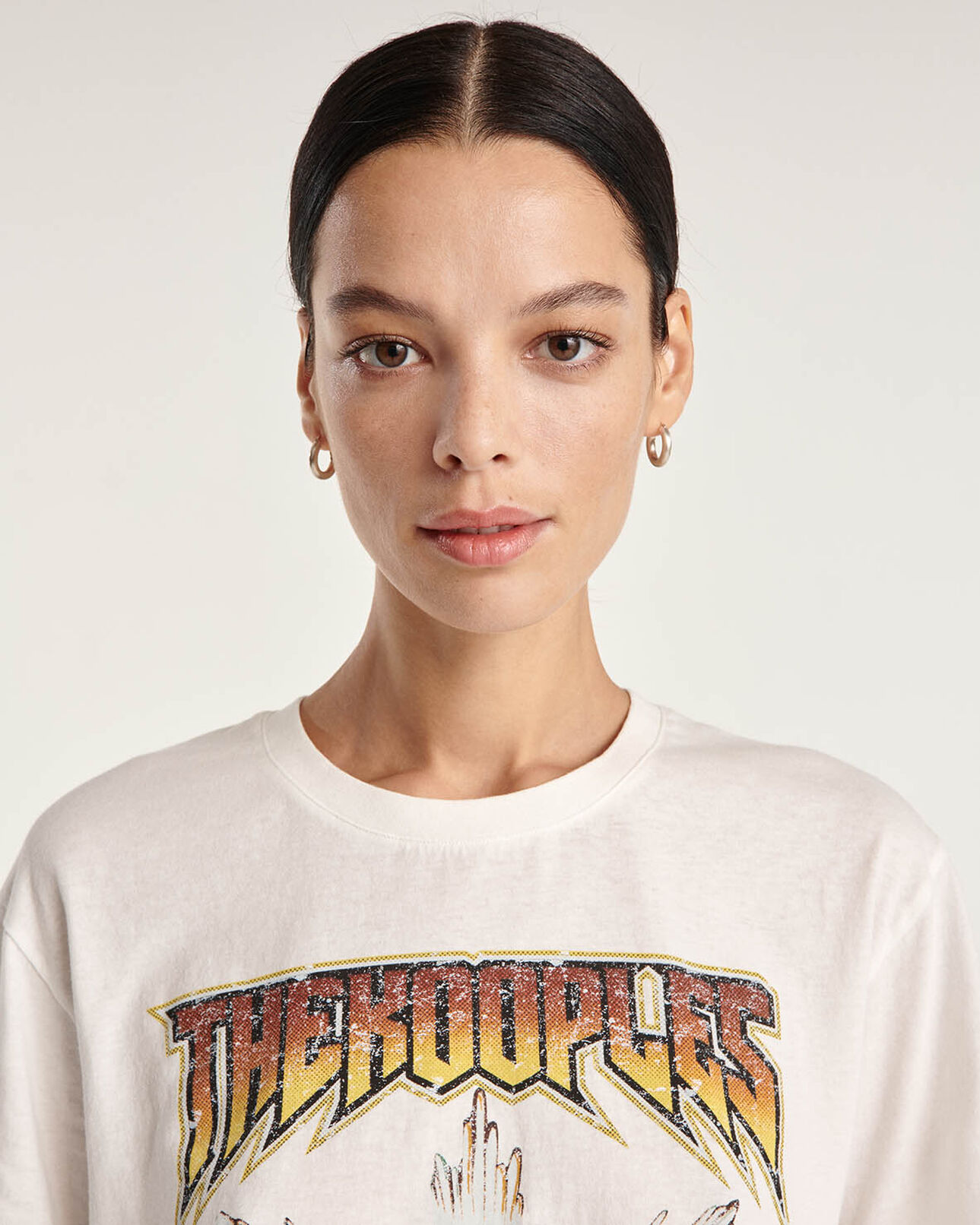 The Kooples WOMEN ECRU loose white t-shirt in cotton w/screen print