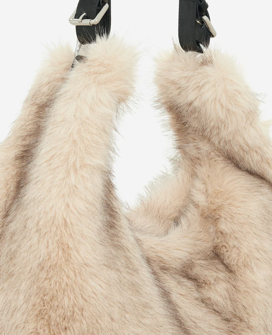 The Kooples FEMME BEIGE ECRU sac effet fourrure beige