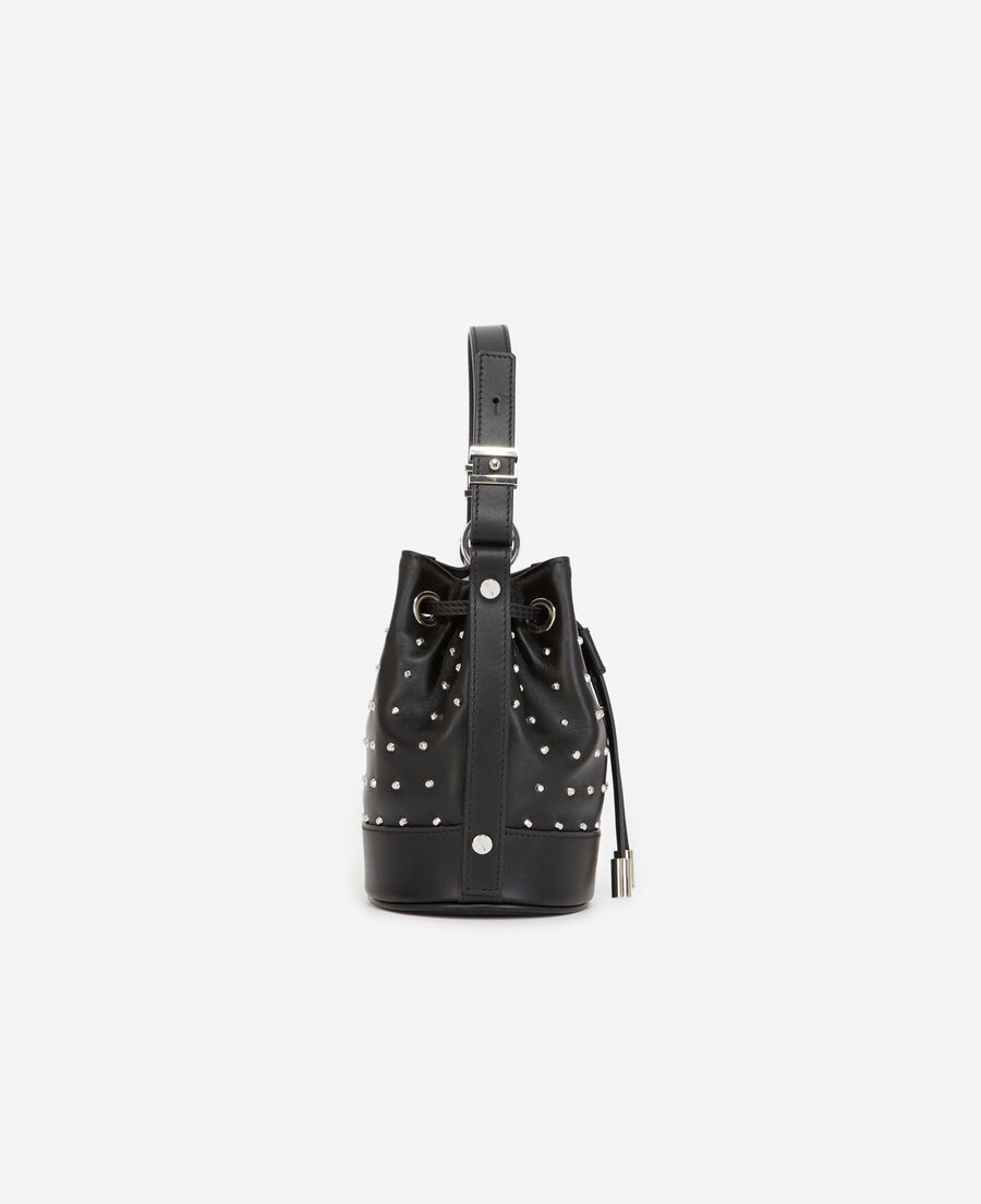 studded small tina bag in smooth black leather