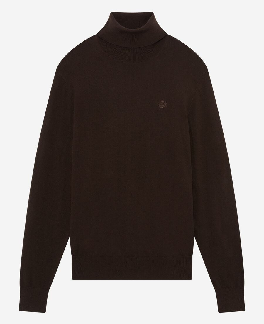 The Kooples HOMME DARK BROWN pull col roulé en laine mérinos marron