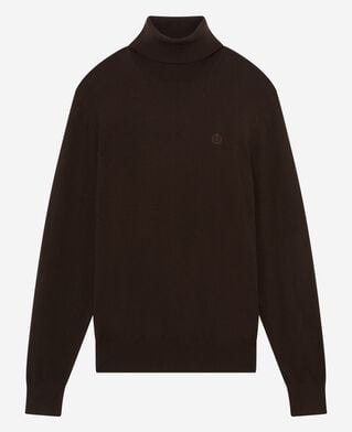 The Kooples HOMME DARK BROWN pull col roulé en laine mérinos marron