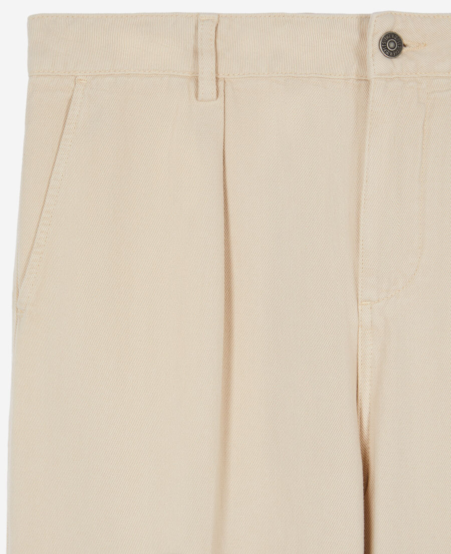 pantalon beige en coton et lin avec pinces