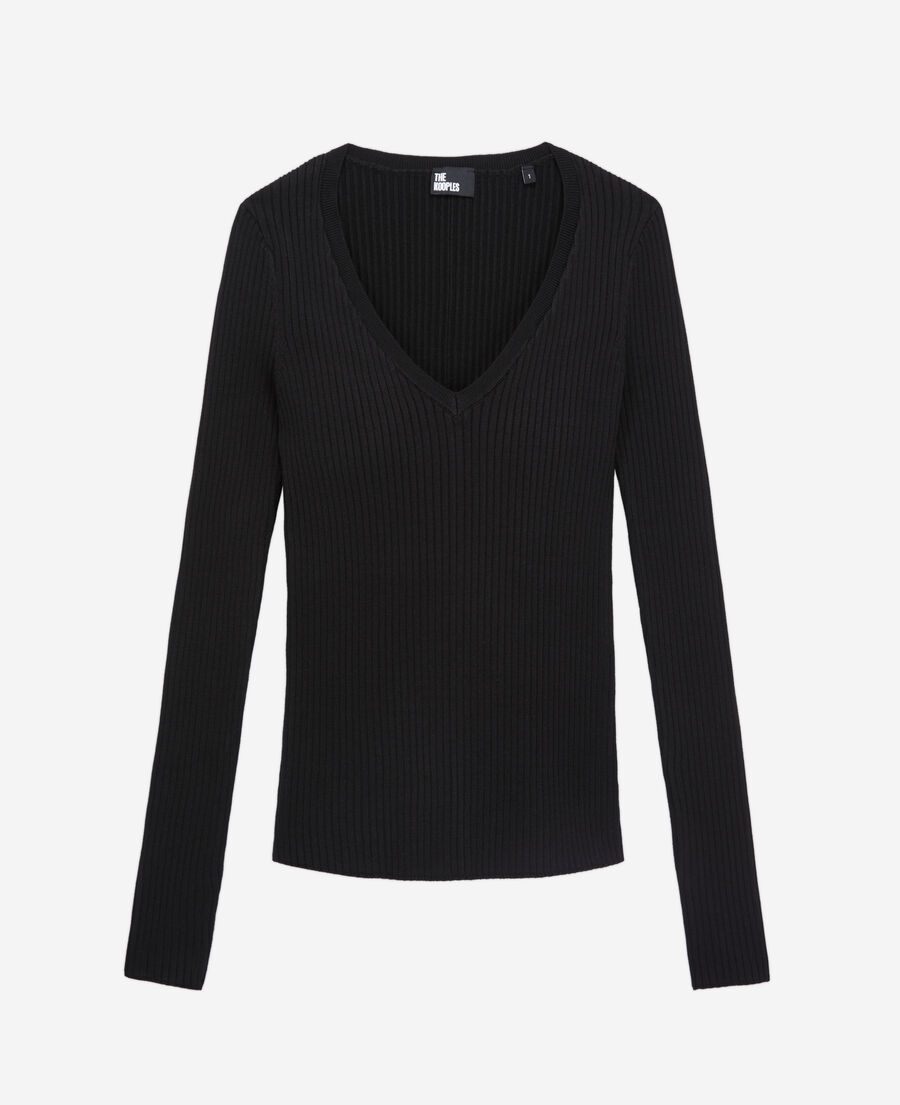black ribbed fine knit sweater