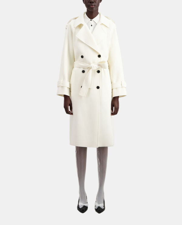 manteau long écru en mélange de laine
