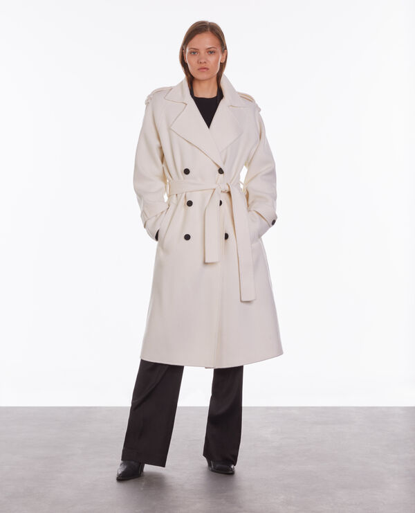 long ecru wool-blend coat