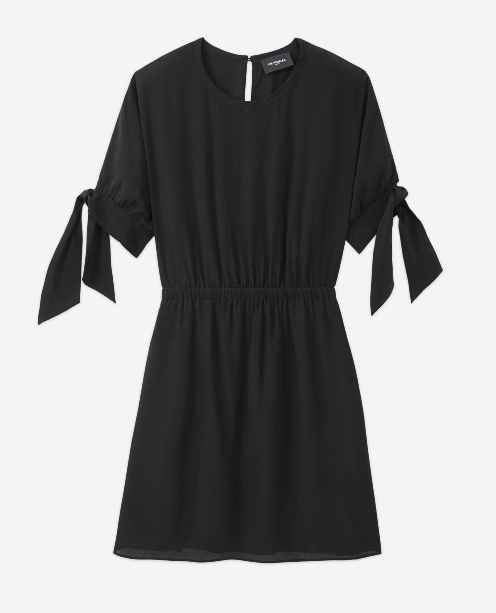 Short black dress with knotted short sleeves, BLACK, hi-res image number null