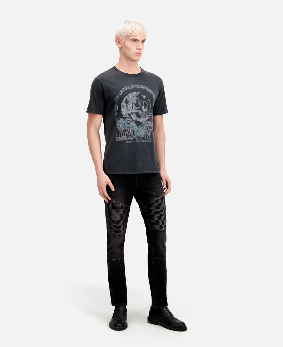 schwarzes t-shirt herren mit vintage-skull-siebdruck