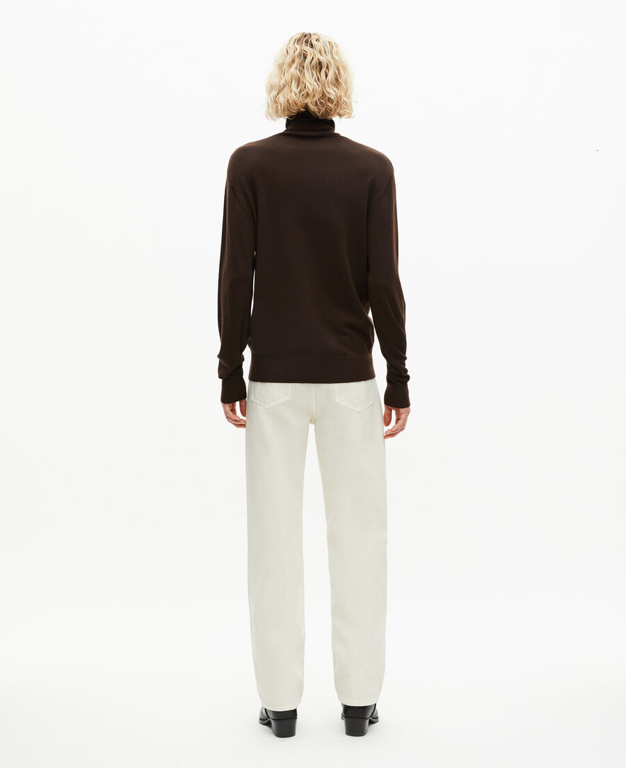 The Kooples HOMME DARK BROWN pull col roulé en laine mérinos marron