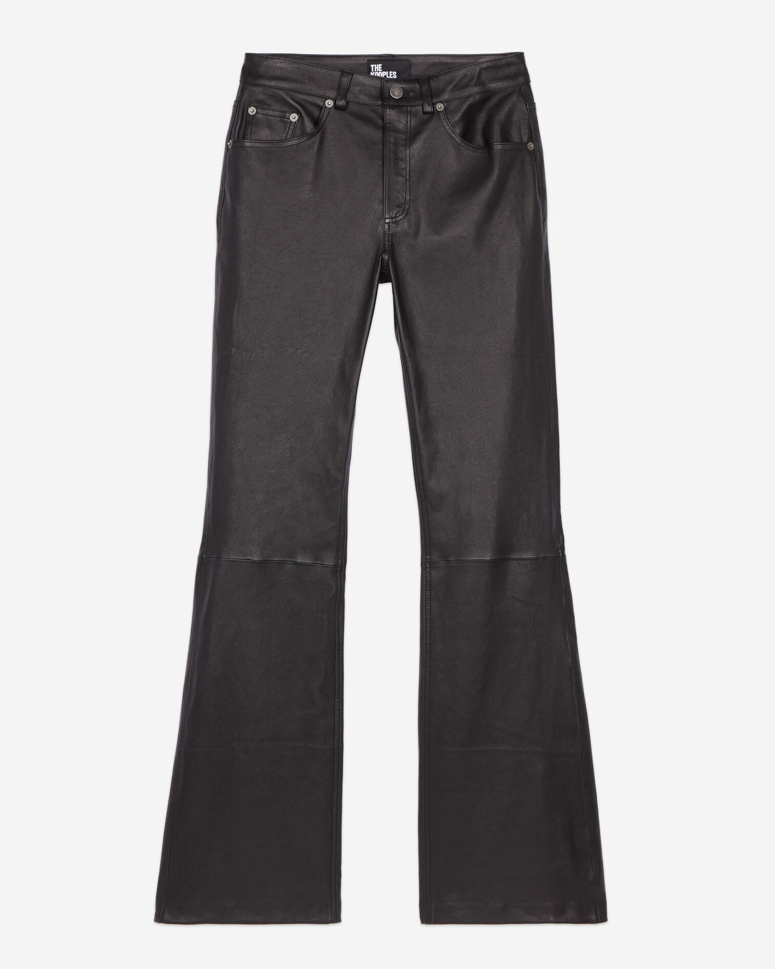 Black leather flare trousers, BLACK, hi-res image number null