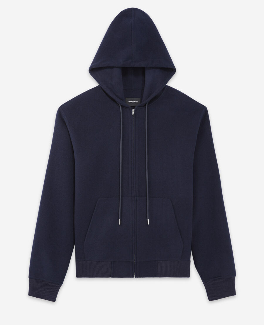 double-sided blue wool hoodie