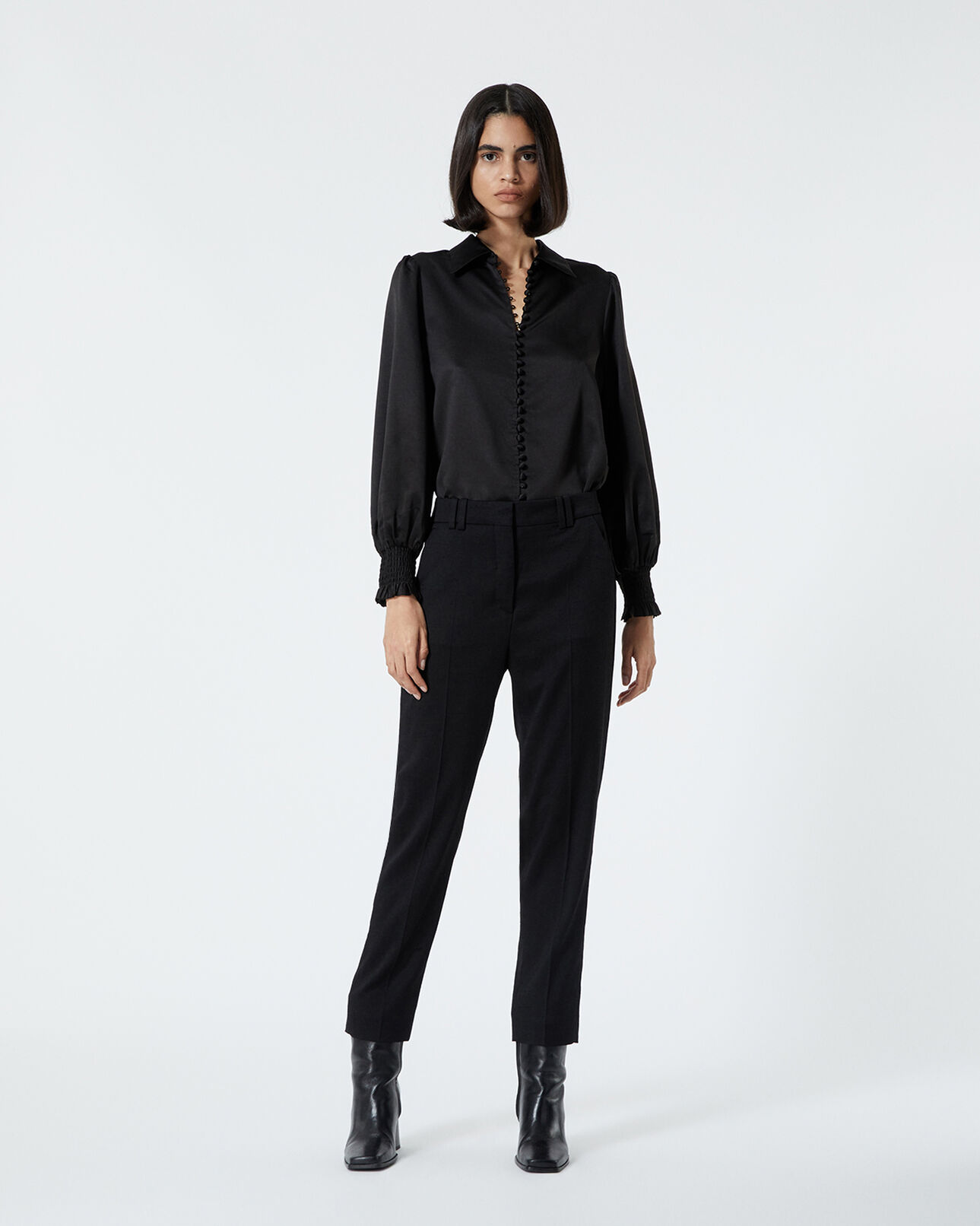 The Kooples WOMEN BLACK formal black pants in textured fabric