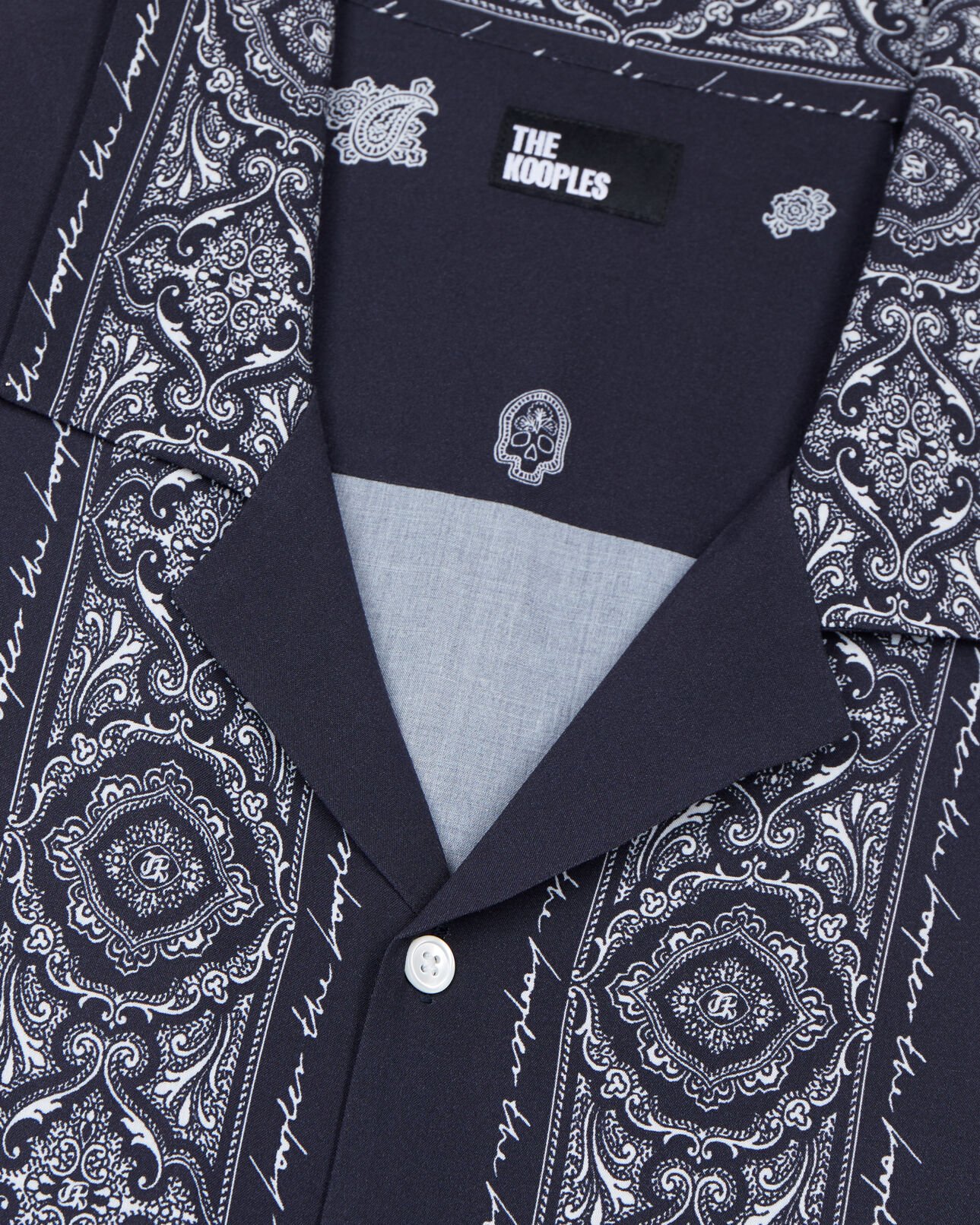 The Kooples MEN NAVY / WHITE navy skull paisley print short sleeve shirt