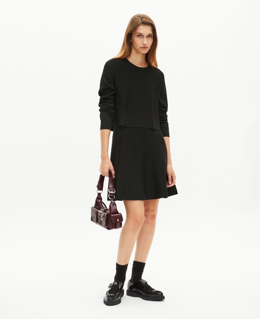The Kooples DAMEN BLACK kurzes trompe-l'oeil-kleid aus schwarzer maschenware