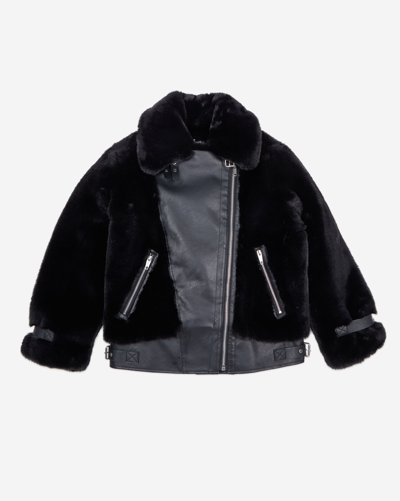 The Kooples WOMEN BLACK black fur-effect aviator jacket