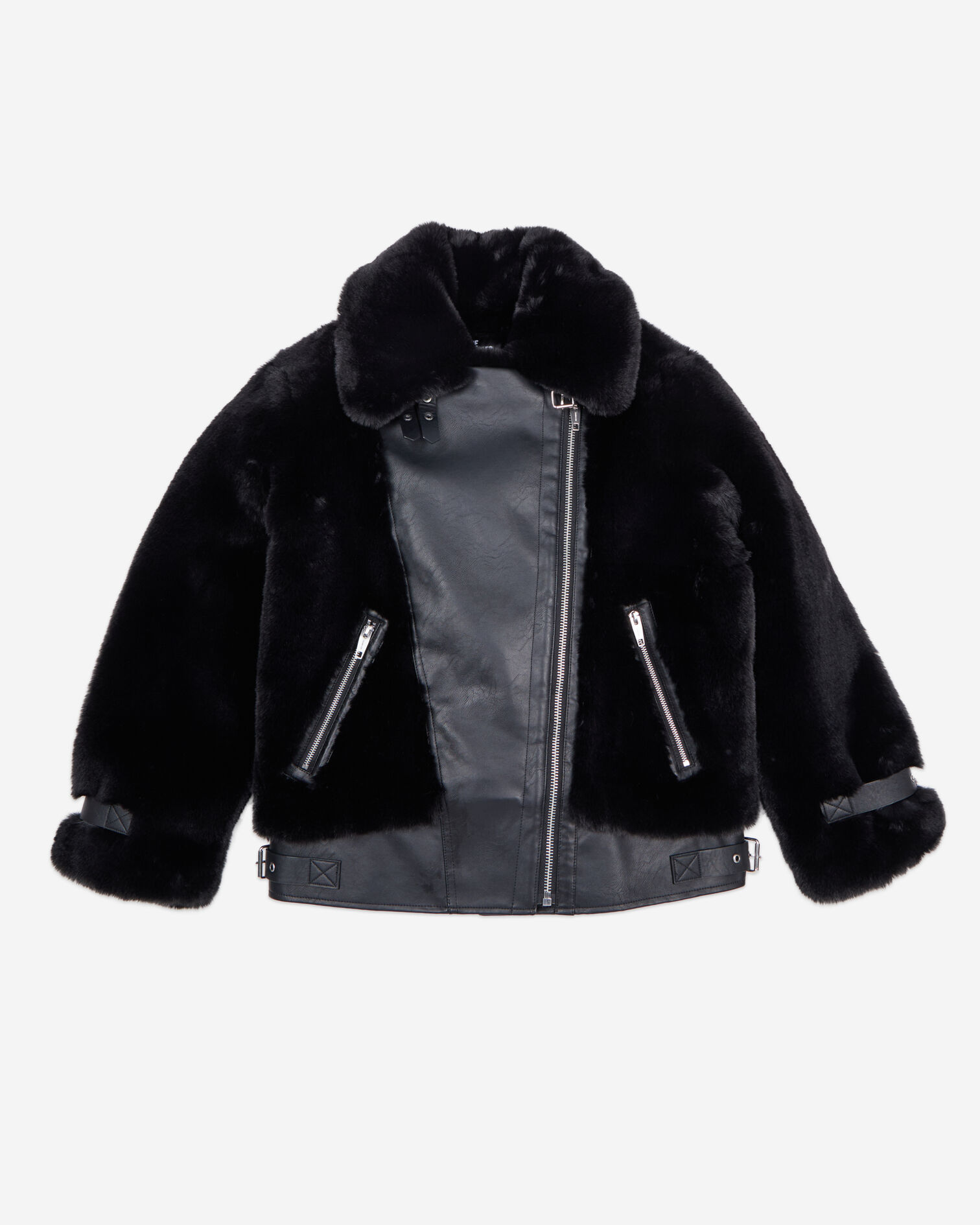 Black fur-effect aviator jacket, BLACK, hi-res image number null