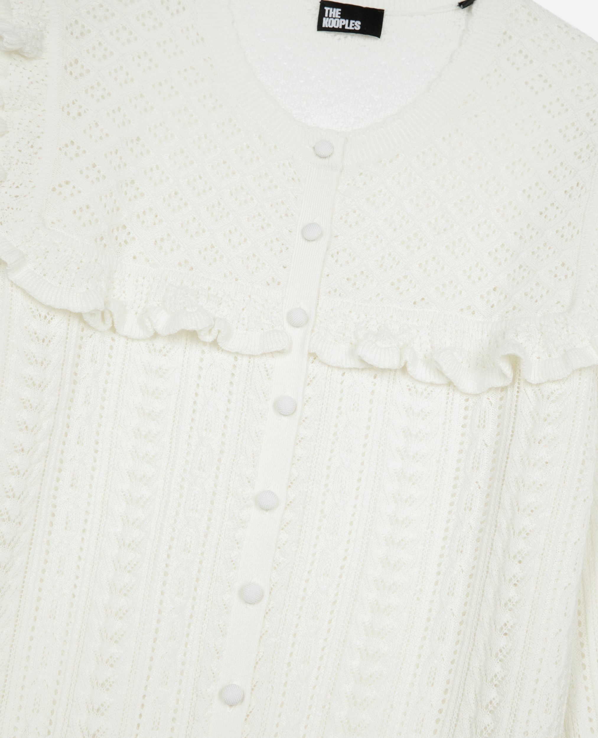Cardigan with ruffles in ecru merino wool, ECRU, hi-res image number null
