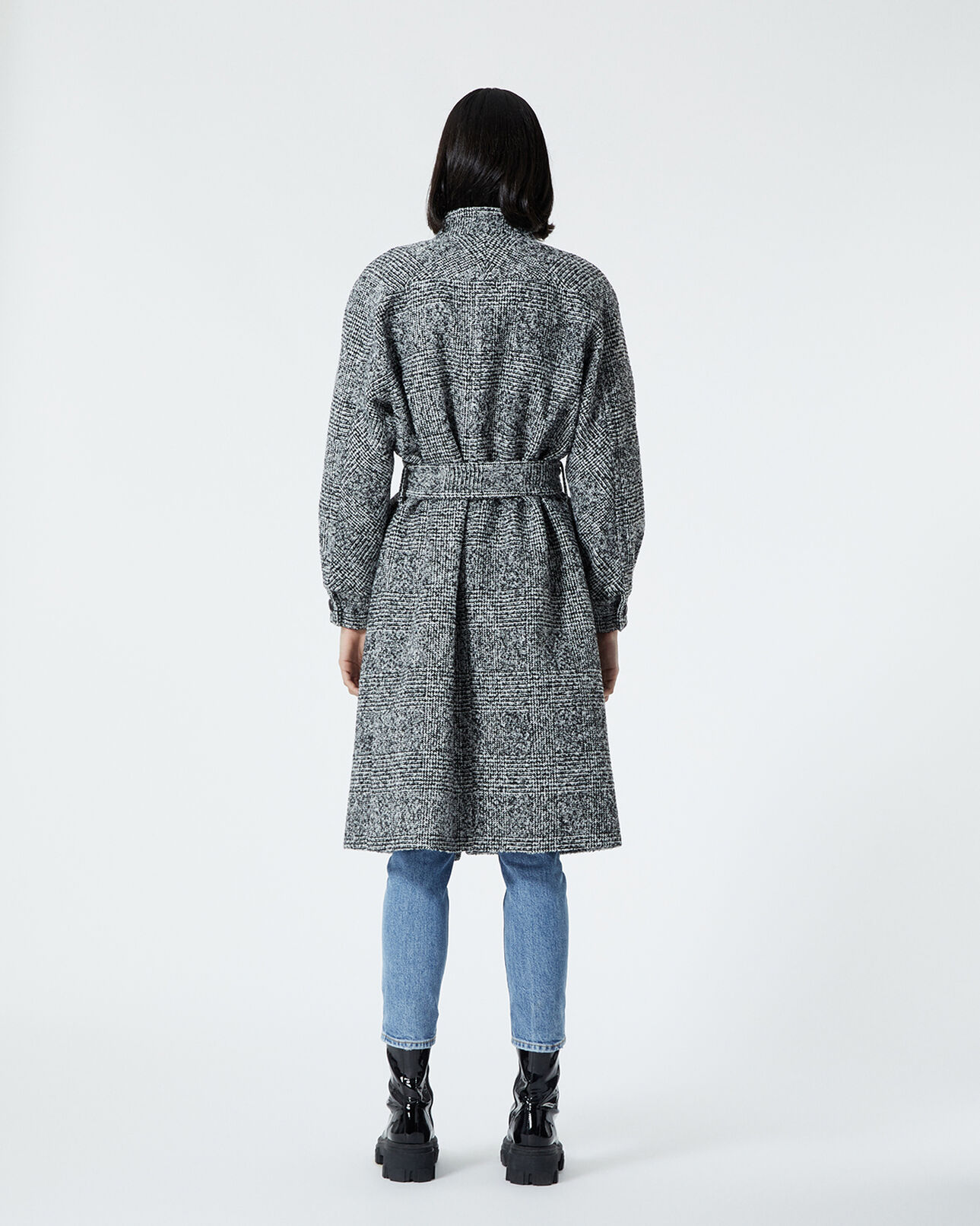 The Kooples WOMEN BLACK-ECRU black wool coat with high neck