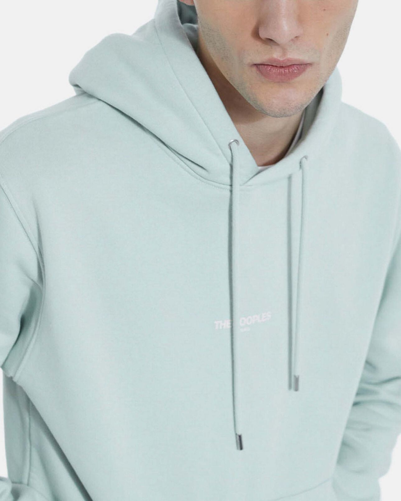 The Kooples HOMME GRIS BLEU sweat vert d'eau capuche logo poitrine