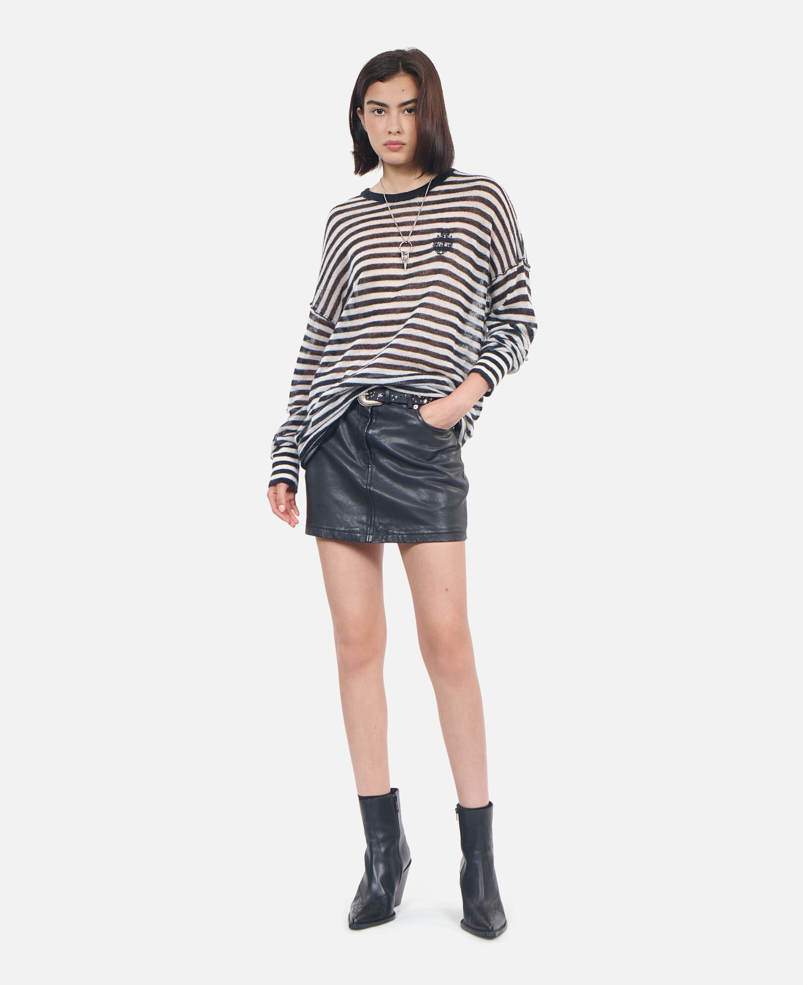 The Kooples WOMEN BLACK / WHITE striped mohair and wool sweater