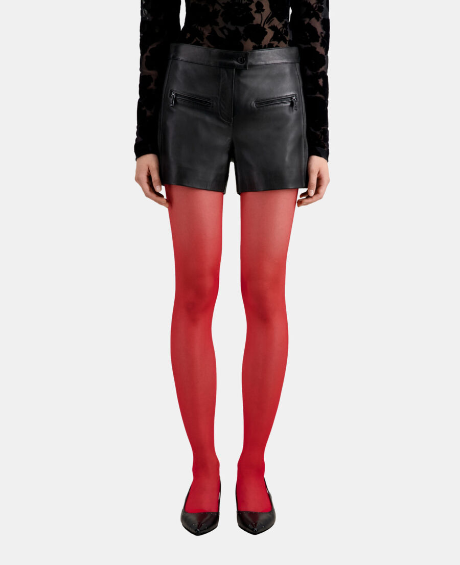 The Kooples FEMME BLACK short en cuir noir avec nervures