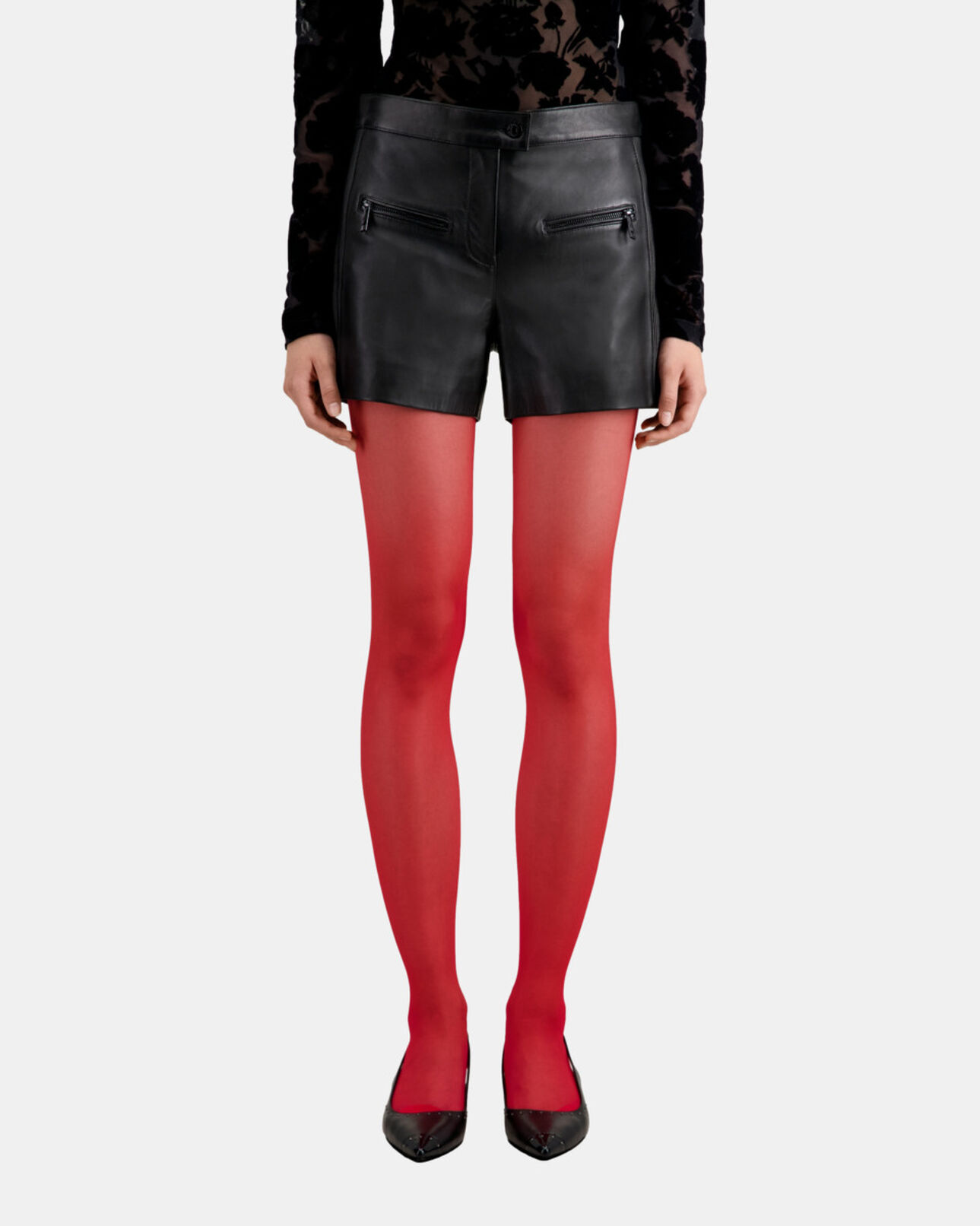 The Kooples WOMEN BLACK black leather shorts with pintuck details