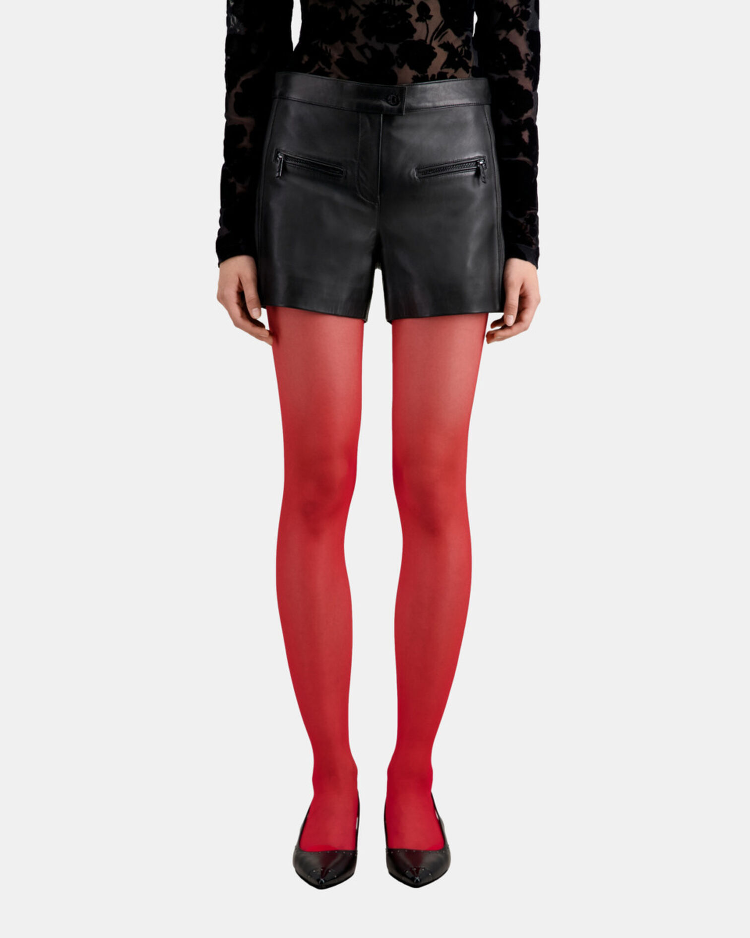 Black leather shorts with pintuck details, BLACK, hi-res image number null
