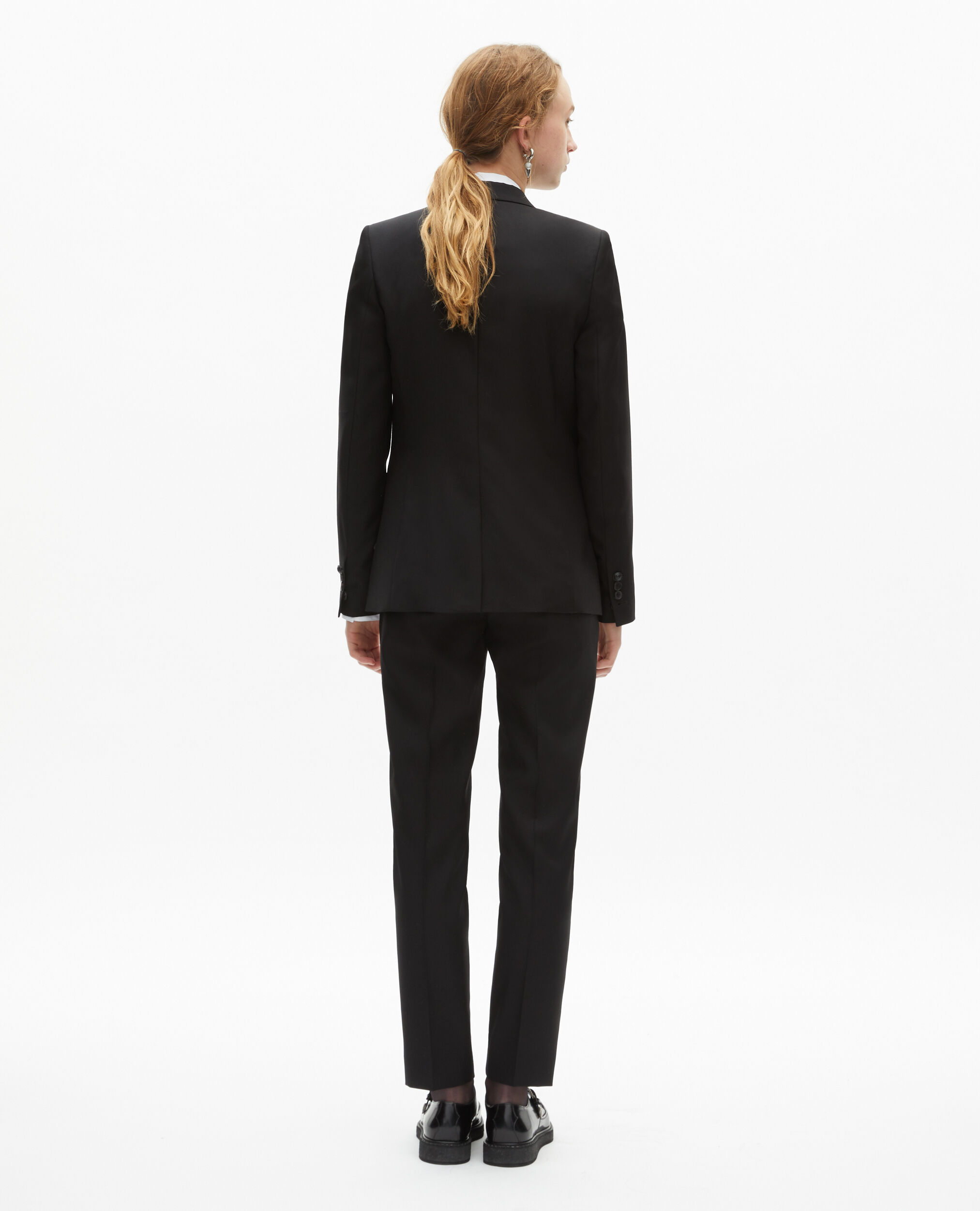 Black wool suit jacket cinched cut, BLACK, hi-res image number null