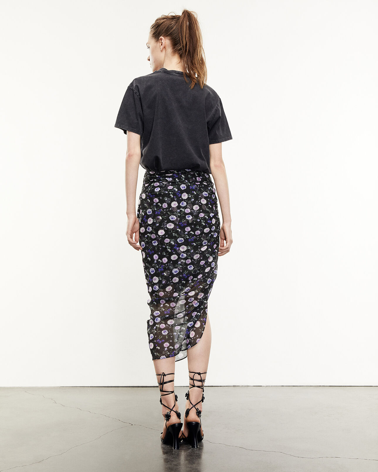 The Kooples MUJER BLACK WASHED camiseta negra algodón estampado tigre