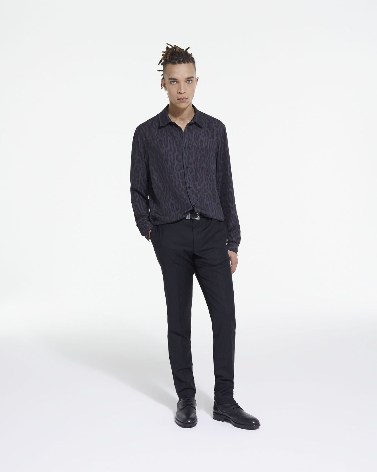The Kooples MEN GREY BLACK leopard print shirt with classic collar