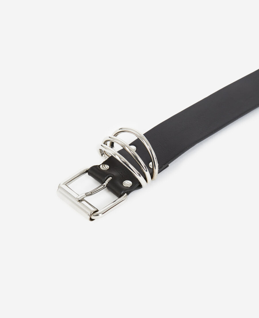Plain black leather belt with rings The Kooples