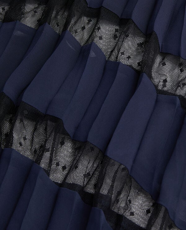 The Kooples FEMME NAVY robe longue plissée avec dentelle bleu marine