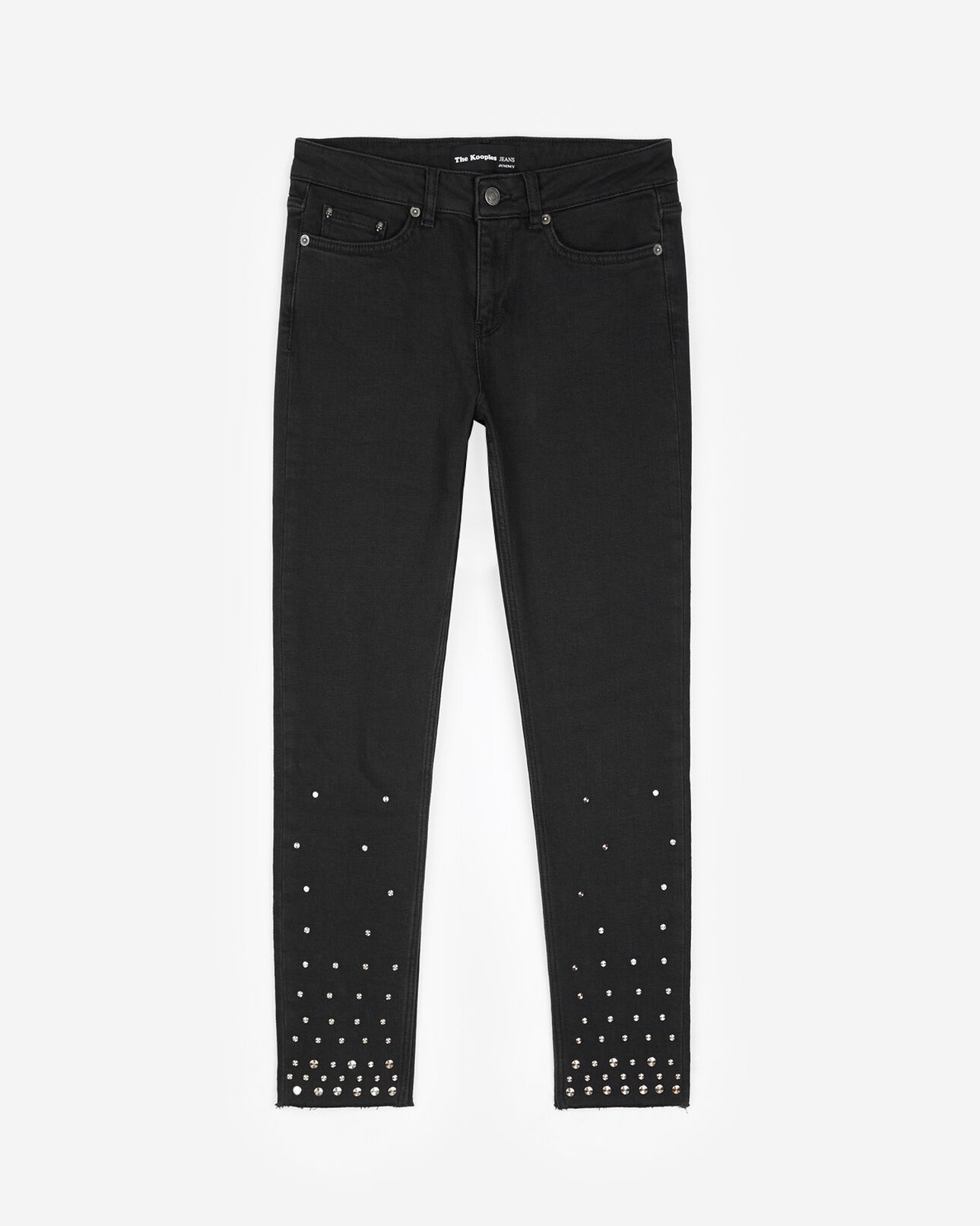 The Kooples MUJER BLACK WASHED jeans lavados en negro con tachuelas jimmy