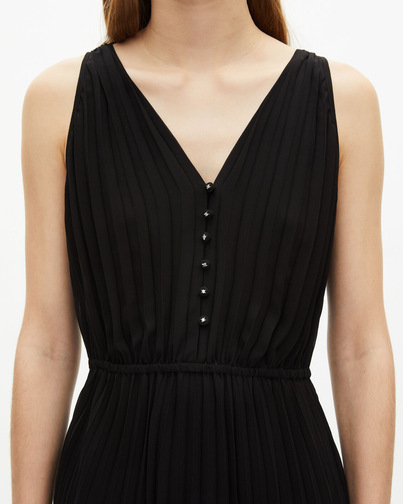 The Kooples FEMME BLACK robe longue plissée noire