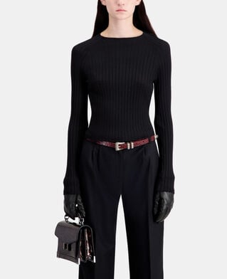 The Kooples DAMEN BLACK schwarzer pullover mit gerippten details