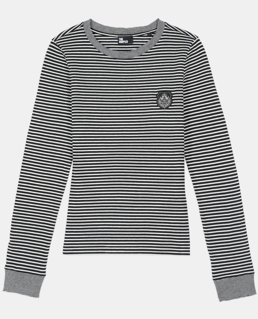 The Kooples DAMEN BLACK / WHITE lang&auml;rmeliges, gestreiftes t-shirt