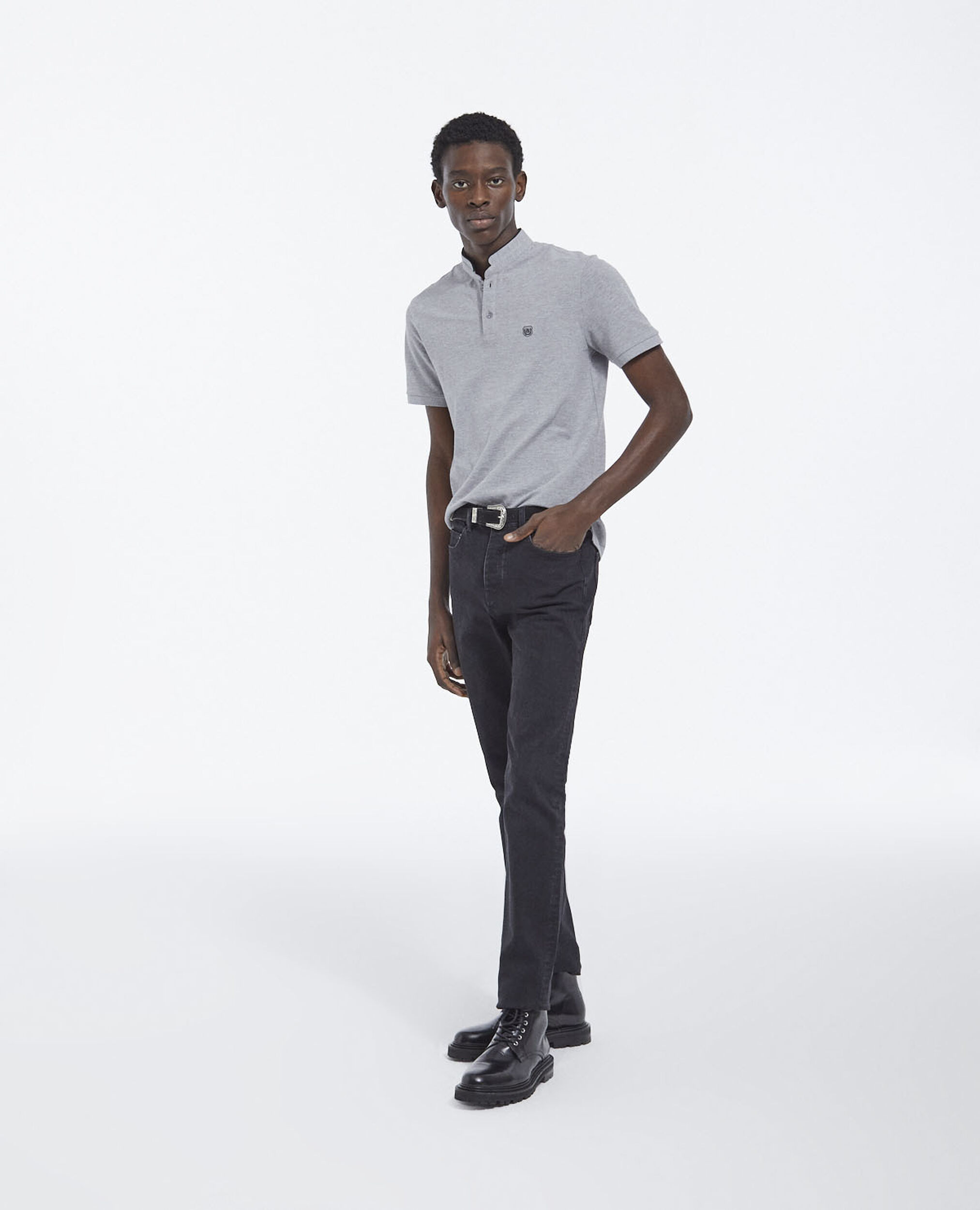 Classic polo with officer collar, MIDDLE GREY MEL/BLACK, hi-res image number null