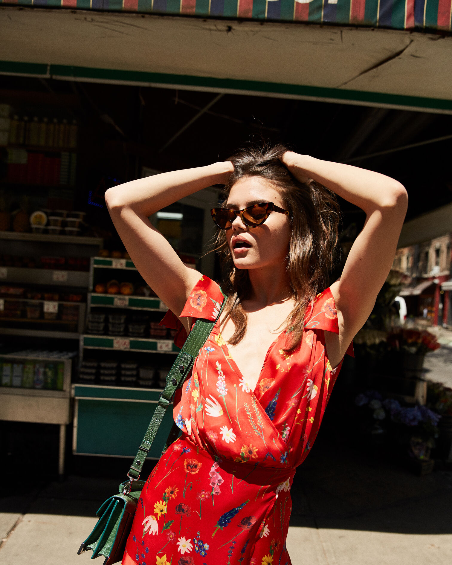 Long red floral motif dress, RED, hi-res image number null